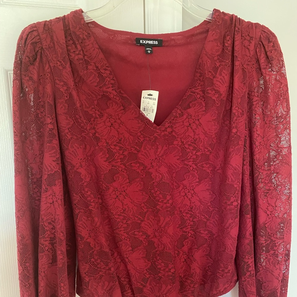 Express size medium dark red lace body jumpsuit new with tags never worn